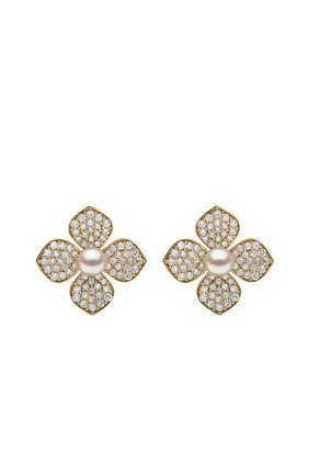 Petal Earrings, 18k Yellow Gold, Diamond & Pearl